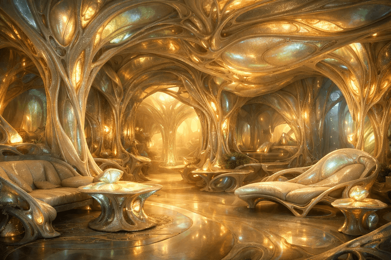 Золота біоморфна вітальня / Golden Biomorphic Lounge