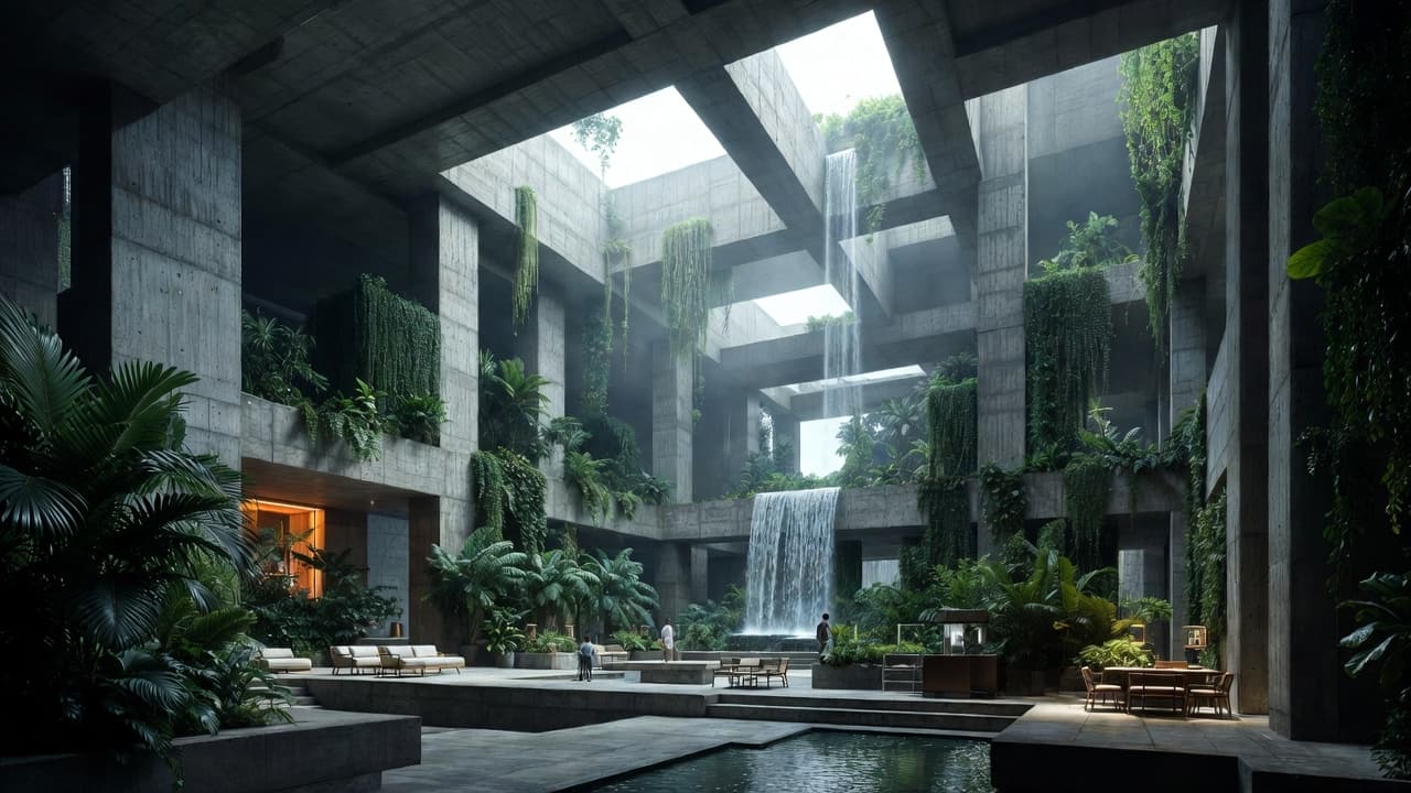 Бруталістичний дворик з зеленню / Brutalist Courtyard with Greenery
